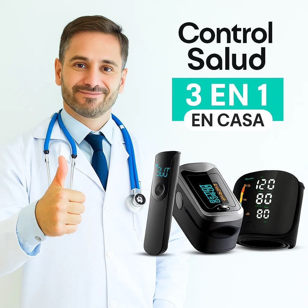 Kit Control Salud™ - Glucosense™ + Termómetro + Medidor de Presión Arterial de Regalo – Mide Glucosa, Colesterol, Presión, Temperatura y Saturación en Casa